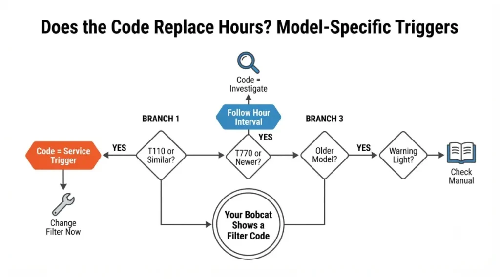 Bobcat Filter Plugged Code service trigger flowchart by model T110 T770