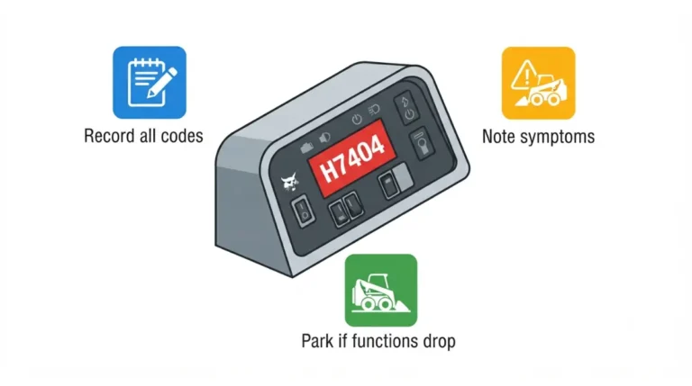 Bobcat H7404 fault code on dashboard with technician checklist for what to do first