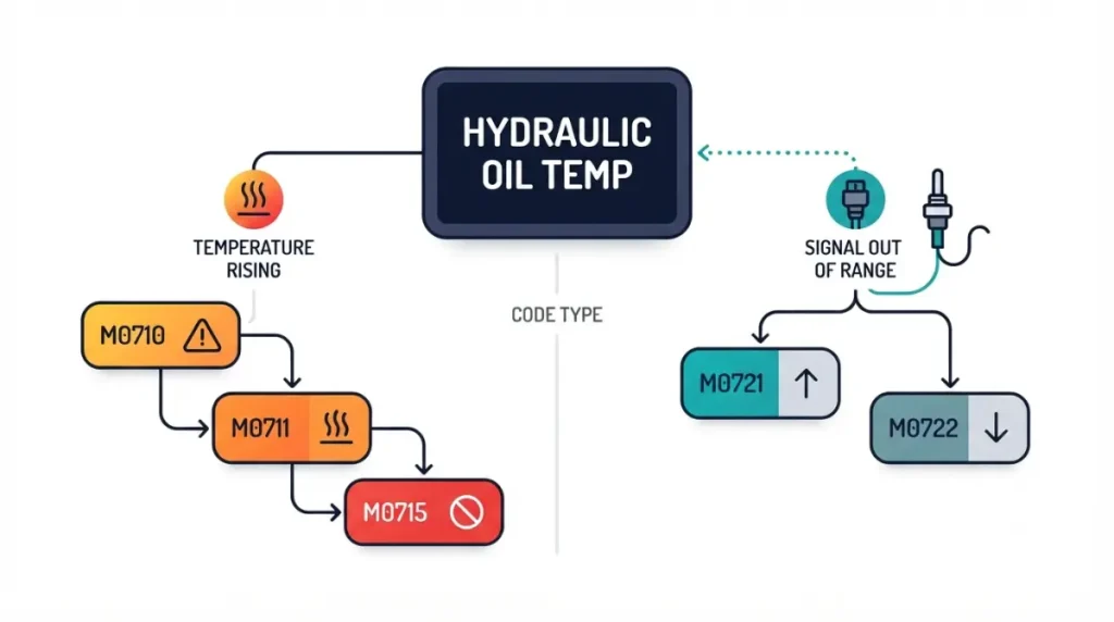 Bobcat Hydraulic M0710 M0711 M0715 heat warning path compared with M0721 and M0722 sensor signal faults