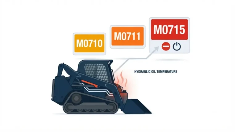 Bobcat Hydraulic M0710, M0711 and M0715 temperature code ladder showing warning, extreme heat and shutdown
