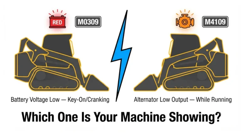 Bobcat M0309 vs M4109 fault code comparison — battery voltage low versus alternator low output vector diagram