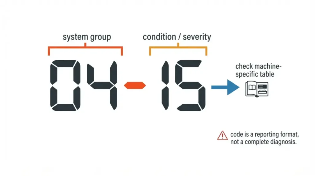 Diagram explaining how Bobcat 04-15 uses the first number for the system group and the second number for the condition or severity