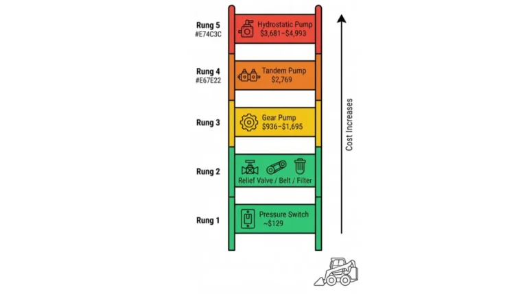 Bobcat Hydraulic charge pressure repair cost ladder from $129 switch to $5000 pump vector illustration