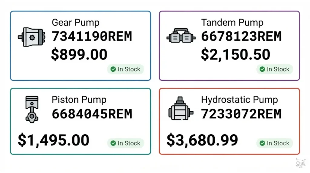 Bobcat Hydraulic remanufactured pump part numbers and prices vector chart 2026