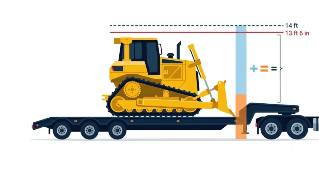 Dozer height plus trailer deck height compared with legal height limits for an Oversize Permit.