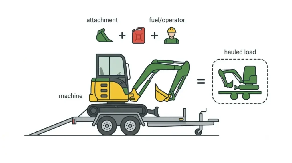 John Deere 17 P-Tier Specs explained through operating weight versus actual hauled weight with attachments, fuel and operator